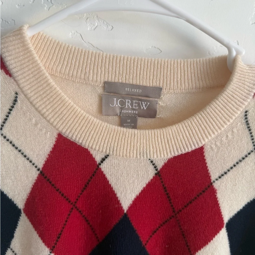 NWOT J Crew Perfect cashmere crewneck sweater in argyle size M